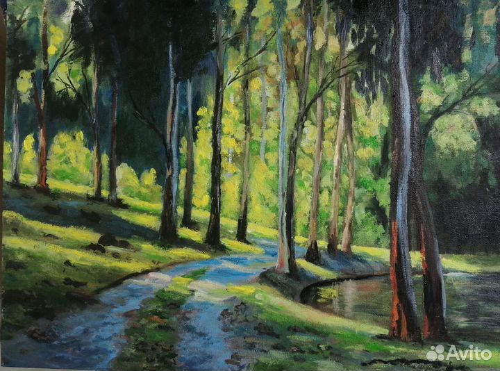 Картина маслом на холстена картоне пейзаж