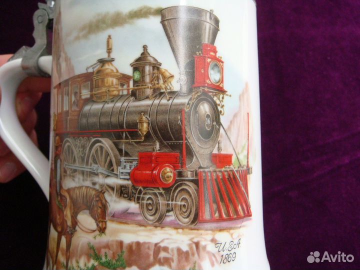 Старинная Пивная Кружка Паровозы Франции Олово