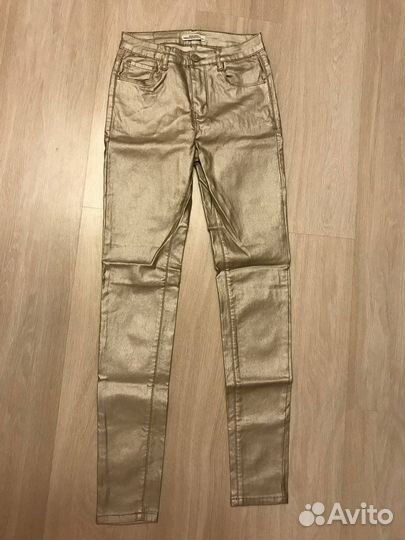 Новые кожаные золотые брюки стрейч