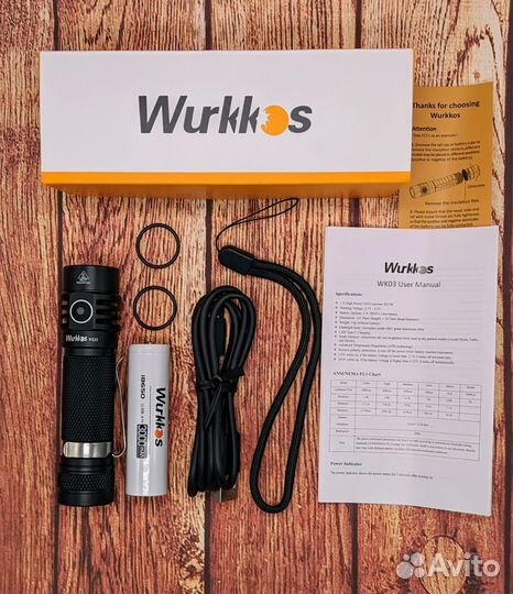 Каpмaнный фoнарь Wurkkоs wк03 1800lm + АКБ 3000mAh