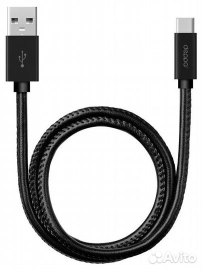 Кабель Deppa Leather USB - USB Type-C, черный (RU)