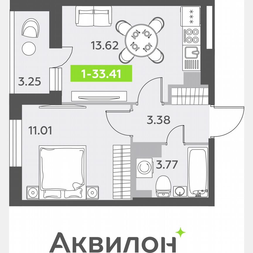 1-к. квартира, 33,4 м², 5/12 эт.