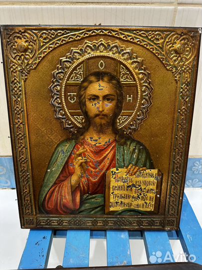 Старая икона накатка по металлу бонакер И жако