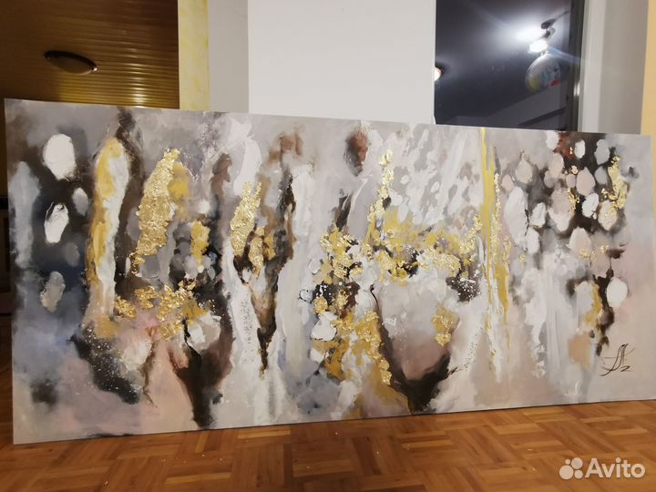 Большая интерьерная картина с текстурой и золочени