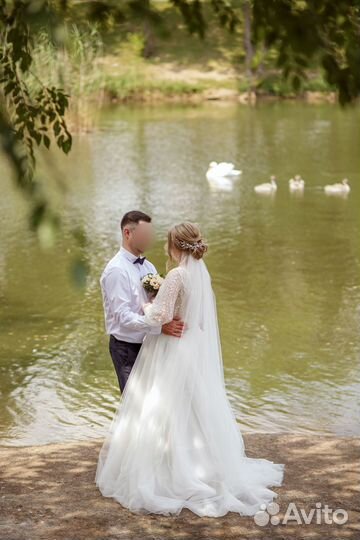 Свадебное платье с длиной фатой