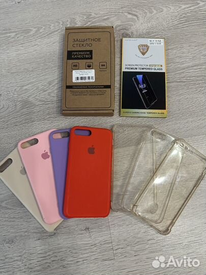 Защитные стекла + чехлы на айфон 7/8 плюс