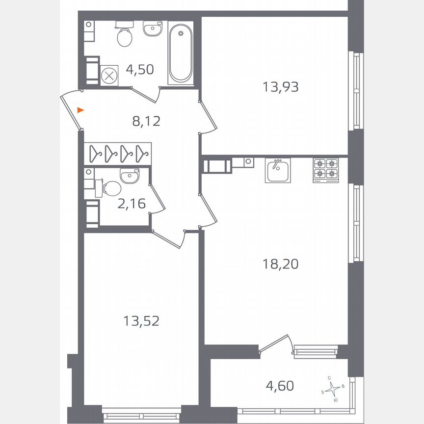 2-к. квартира, 62,7 м², 11/15 эт.