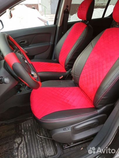 Чехлы из экокожи Ромб черный+красный в авто 5 мест