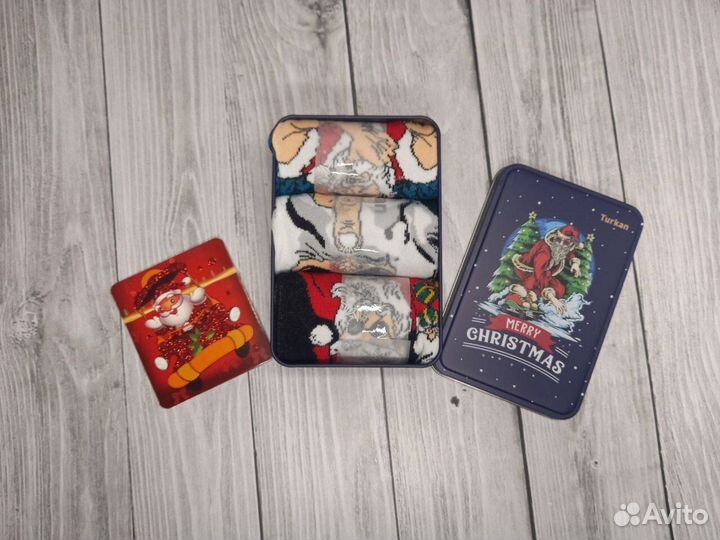 Носки высокие с принтом новогодние набор 3 пары