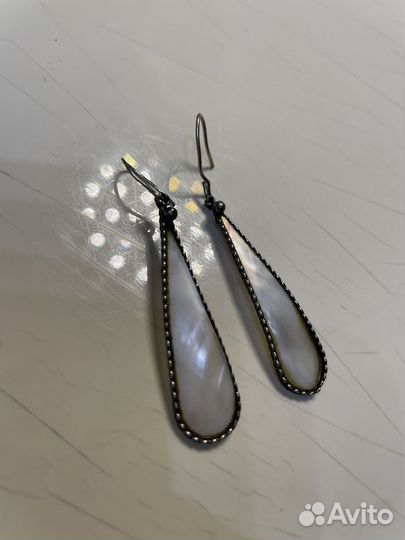Серьги перламутр капли СССР серебро