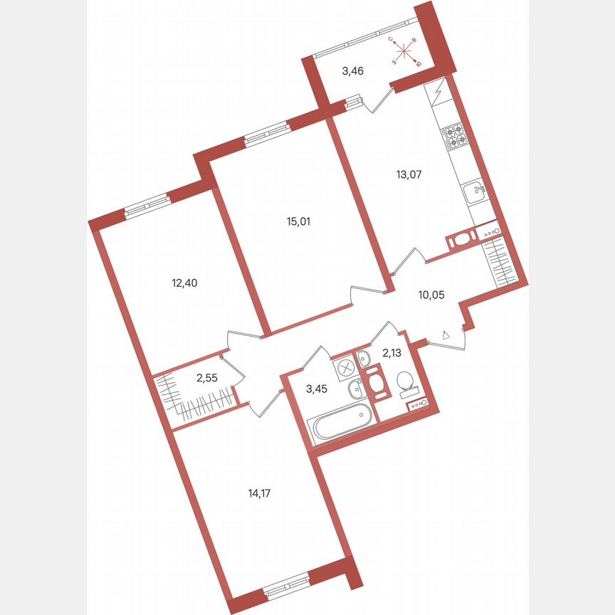 3-к. квартира, 74,6 м², 2/11 эт.