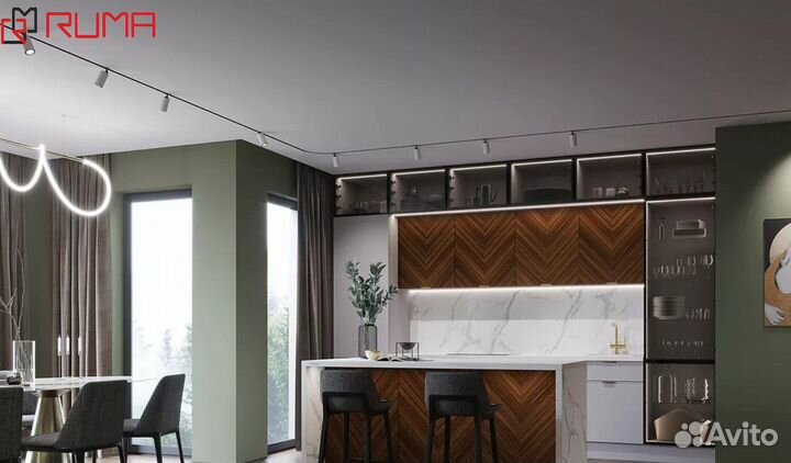 Кухня на заказ прямая с островком реальная цена