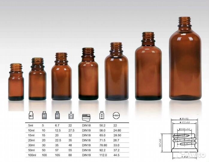 Флакон для капель 10 мл черное стекло, 192 шт, Din