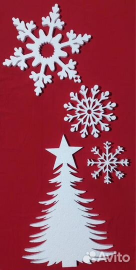 Новогодние украшение из пенопласта снежинки, олени