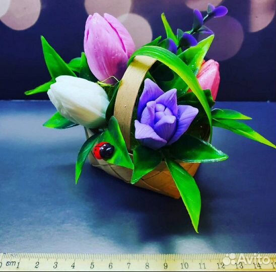 Мыло - букет тюльпанов в корзинке