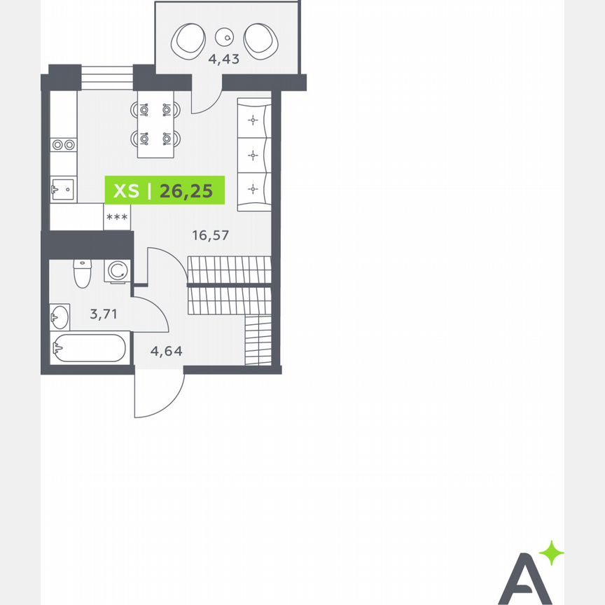 Квартира-студия, 25,9 м², 7/12 эт.