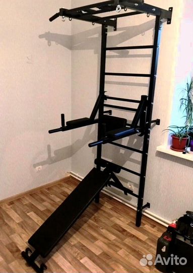 Шведская стенка с турником, брусьями и скамьей