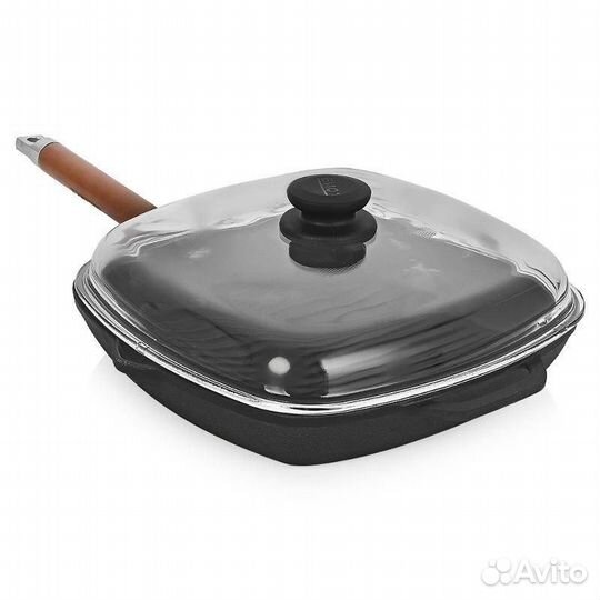 Сковорода-гриль чугунная квадрат с крышкой биол