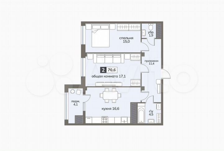 2-к. квартира, 70,6 м², 8/12 эт.