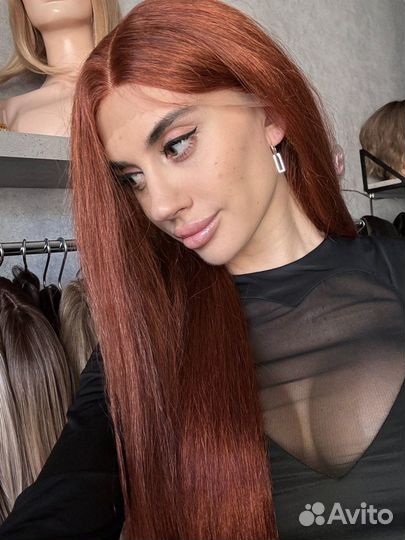 Парик полусистема рыжий 90 см