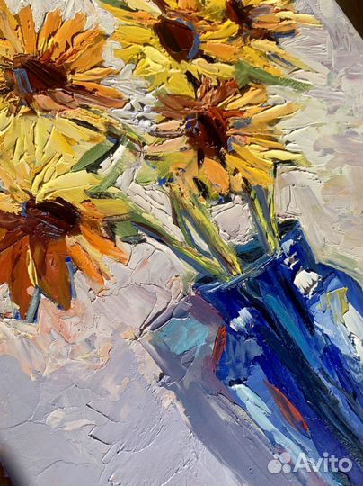 Букет подсолнухов, масло. Этюд