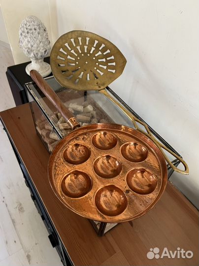 Сковорода для пончиков медь 48х21.5 см антикварная