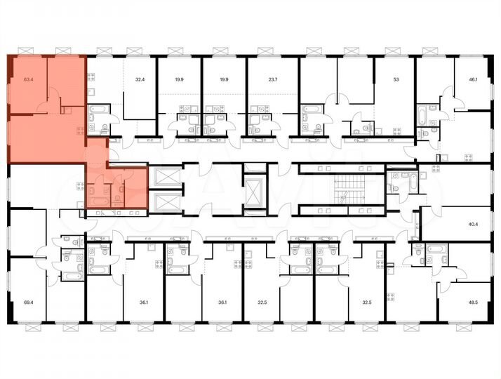 2-к. квартира, 63,4 м², 2/25 эт.