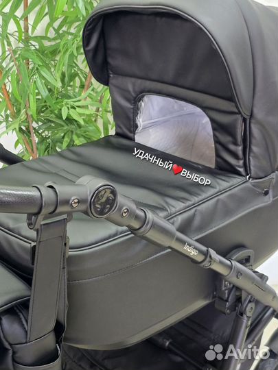 Коляска 3в1 Indigo Broco (чёрная эко-кожа)