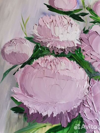 Картина маслом 50х70, Пионы 