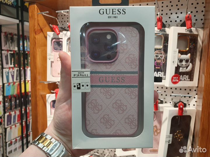 Чехол guess Logo pink для iPhone 14 Pro
