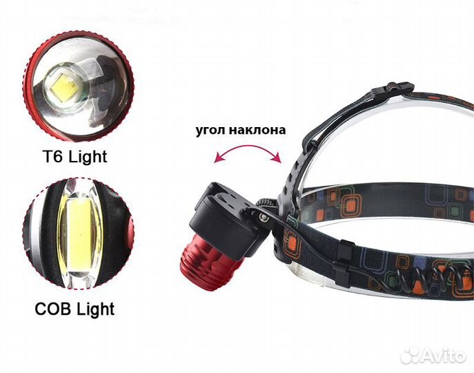 Фонарь налобный 3led t6