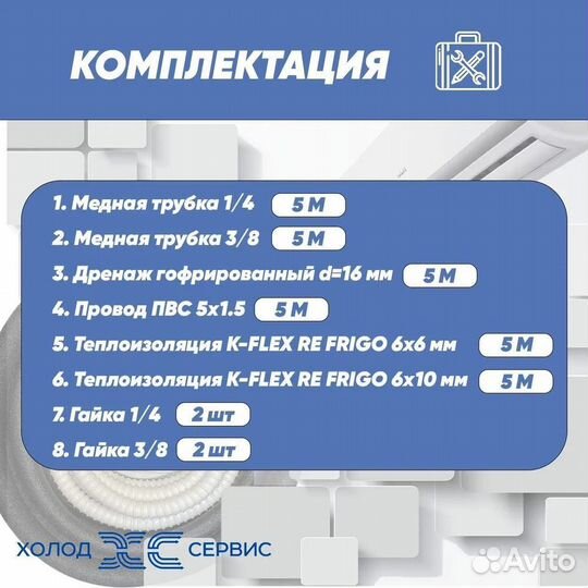 Готовый комплект для монтажа кондиционера, трасса