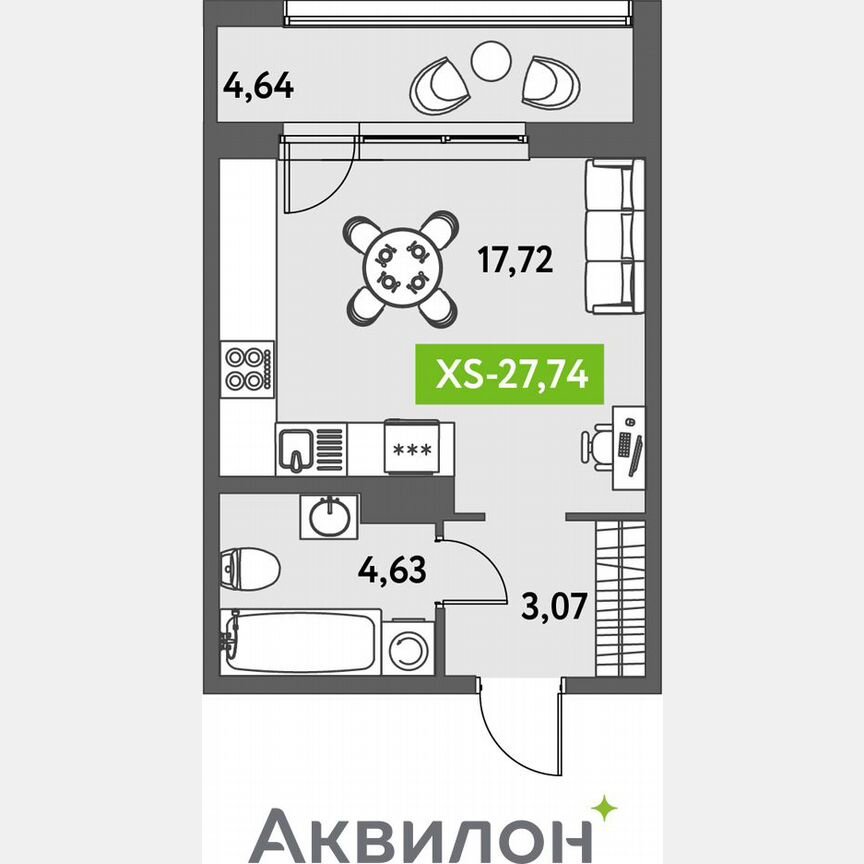 Квартира-студия, 29,1 м², 6/12 эт.