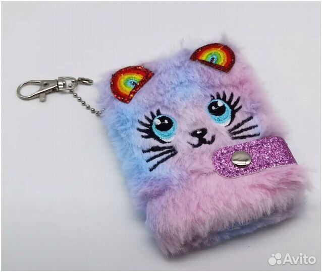 Брелок блокнот с мехом кошка