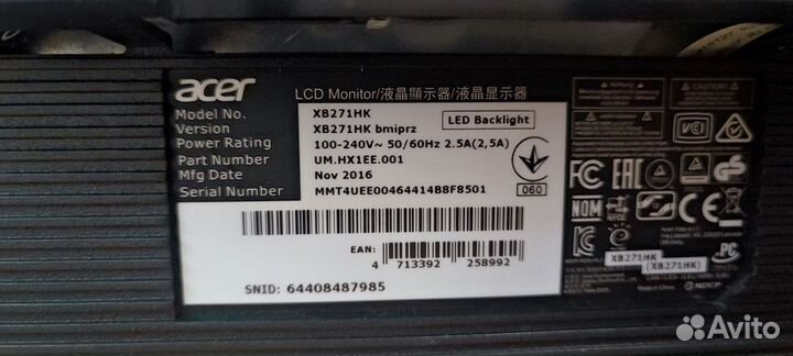 Монитор 27'' 4k Acer xb271hk