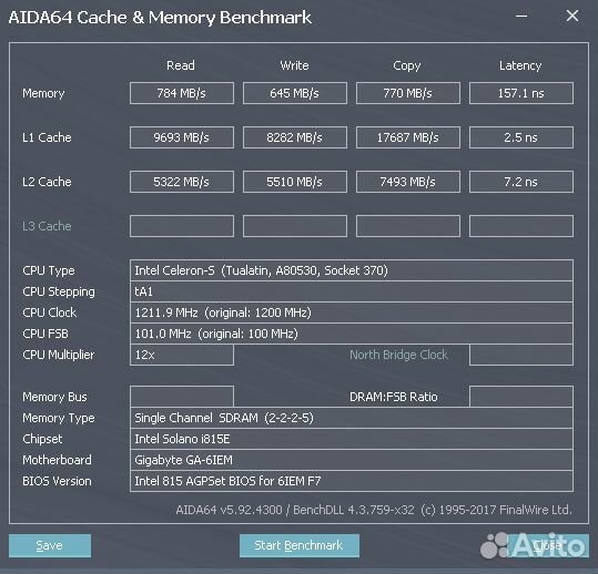 S370 Gigabyte GA-6ieml + Celeron 1200 + 512Mb