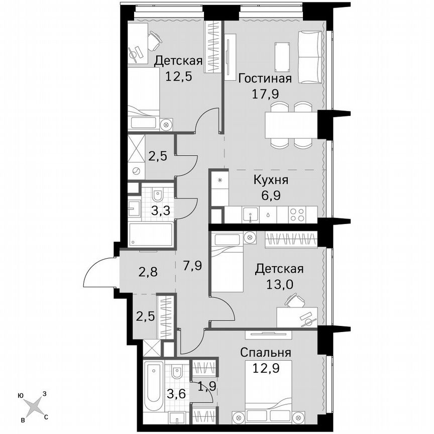3-к. квартира, 87,7 м², 48/48 эт.