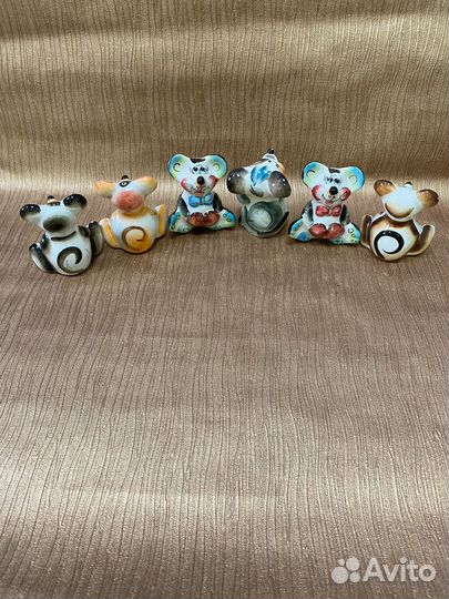 Гжель Мышка боксер 6,5см цветная