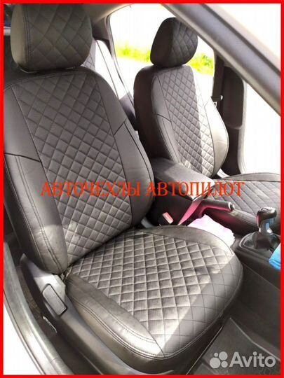 Чехлы Автопилот Kia Rio 2 из экокожи чёрные Ромб