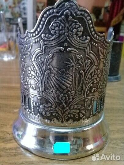 Подстаканник мельхиоровый: пальма, спутник, роза