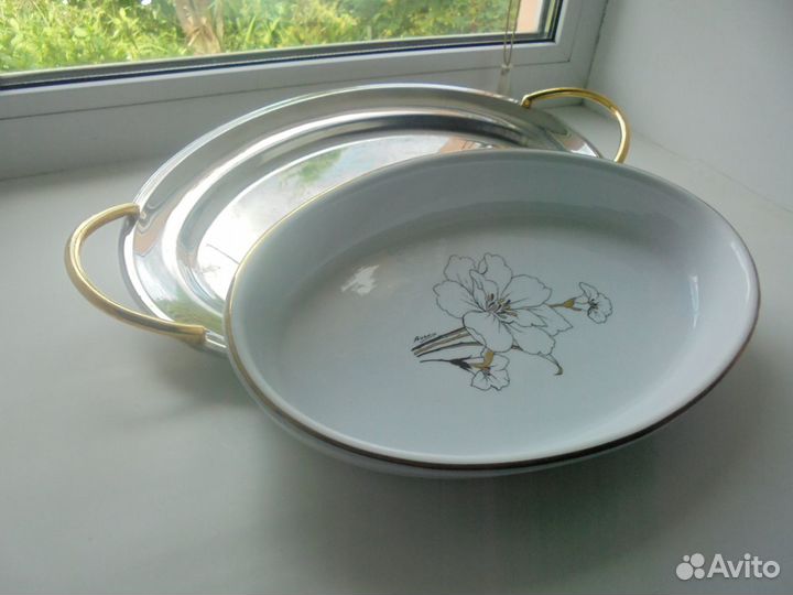 Блюдо Giorinox овальное, Италия фарфор/нерж дл45см