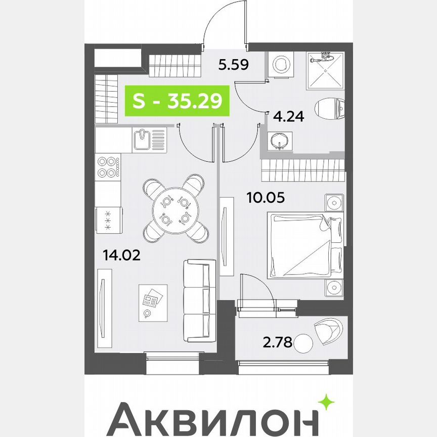 1-к. квартира, 35,3 м², 1/12 эт.