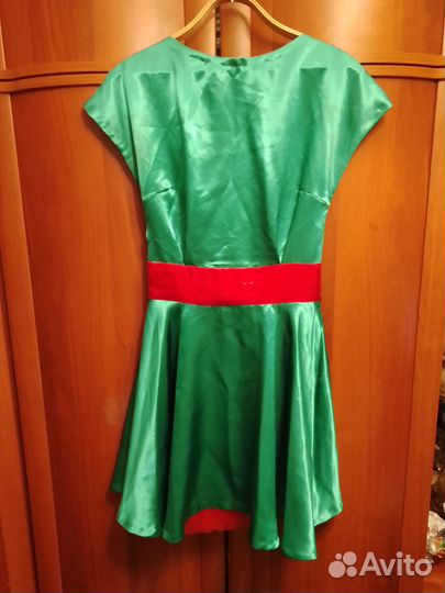 Платье коктейльное, зелено-красное, XS