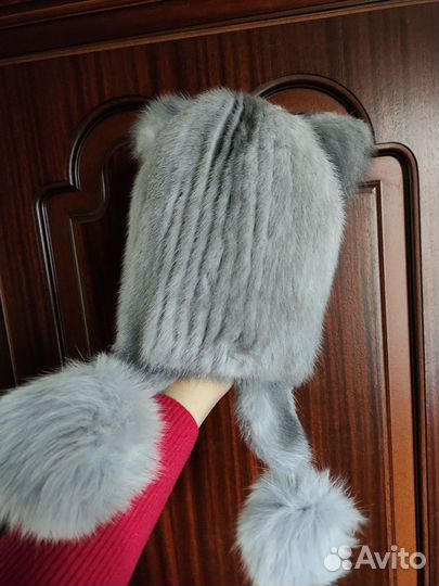 Шапка женская меховая норковая серо-голубая
