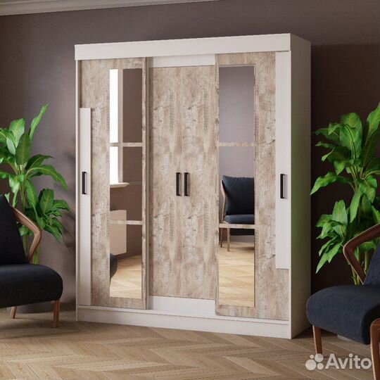 Шкаф-купе Твист белый/дуб юкон