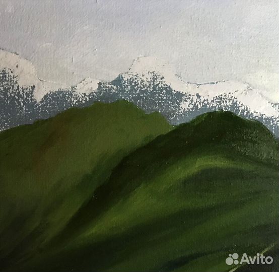 Горный пейзаж, летняя картина маслом