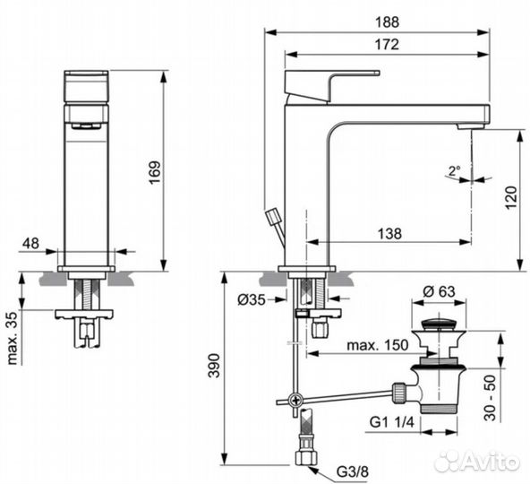 Смеситель для раковины Ideal Standard edge A7106AA