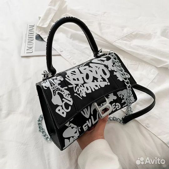 Сумка Balenciaga hourglass graffiti черная