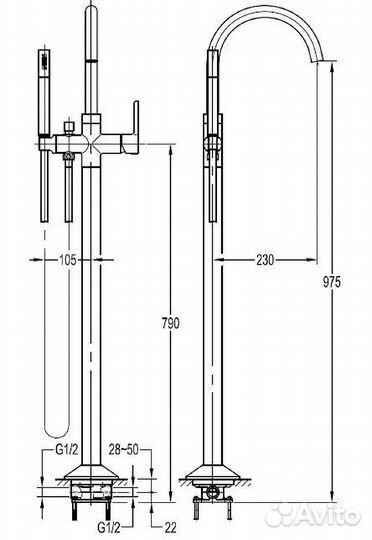 Смеситель для ванны Cezares Eco ECO-VDP-boro Браш