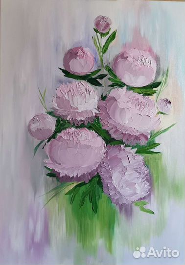 Картина маслом 50х70, Пионы 